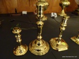 (FRM) CANDLEHOLDERS; 3 BRASS VIRGINIA METALCRAFTERS MISC.. CANDLEHOLDERS- 8 IN, 7 IN AND 4.5 IN