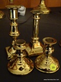 (FRM) CANDLEHOLDERS; 4 BRASS VIRGINIA METALCRAFTERS CANDLE HOLDERS- PR. OF 3.5 IN AND 2 MISC.. 6 IN