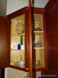 (KIT) 2 CABINET LOT; CONTENTS OF 2 CORNER CABINETS INCLUDE- COMPOTE, BUTTER DISH, SUGAR DISH, VASES,