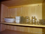 (KIT) CABINET LOT; LOT INCLUDES- CORNING WARE CASSEROLE DISHES ( SOME PICTURED AND LARGER ONE NOT