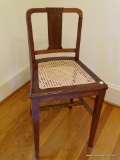 (LITTLERM) VINTAGE CHAIR; VINTAGE MAHOGANY CANED BOTTOM CHAIR- REFINISHED- 15 IN X 14 IN X 30 IN