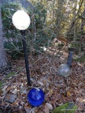 (SIDEYD) GAZING BALL; 2 GAZING BALLS- ON POST- 60 IN H AND ON METAL STAND- 27 IN H, BLUE BALL IS A