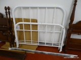 (GARAGE) VINTAGE BED; VINTAGE PAINTED FULL SIZE METAL BED WITH METAL RAILS- 54 IN X 80 IN X 52 IN