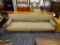 (R2) CHURCH PEW/BENCH; BEAUTIFULLY REUPHOLSTERED BENCH WITH 2 CYLINDER THROW PILLOWS, ROLL ARMS, AND