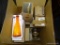(R3) BOX LOT OF WINE BOTTLE HOLDERS AND OIL BOTTLES; 8 PIECE LOT TO INCLUDE 4 MATCHING RESIN WINE
