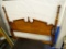 (BACKWALL) QUEEN SIZE HEADBOARD; HAS TURNED POLE BED POSTS WITH A BALL FINIAL WITH A BRACKET