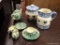 (R4) TEA SET, CREAMER AND SUGAR BOWL; 8 PIECE LOT OF POTTERY ART TO INCLUDE A 6 PIECE MATCHING