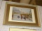 (WALL) FRAMED DUCK PRINT; SHOWS 4 DUCKS SWIMMING THROUGH THE SWAMPY MARSH WITH 3 DUCKS FLYING IN THE