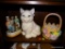 (BAY 6) SHELF LOT; 3 PIECE LOT TO INCLUDE A CAT SHAPED PLANTER, A TELEFLORA GIFT EASTER BASKET