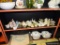 (BAY 6) SHELF LOT OF KNICK KNACKS; INCLUDES A CHERUB VASE, A FOOTED TEA CUP, 2 WHITE PHEASANTS OR