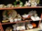 (BAY 6) SHELF LOT; 15 PIECE LOT TO INCLUDE A PAINTED WOODEN CAT CUT OUT, A PORCELAIN HEART SHAPED