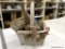 (BAY 6) CHRISTMS BASKET; WICKER WHITE PAINTED CHRISTMAS BASKET WITH A CROSSTICH BAG, AND A SMALL