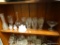 (BAY 6) SHELF LOT OF ASSORTED GLASSWARE; CONTAINS 6 ETCHED POLKA DOT GLASSES, BEAKER SHAPED CLEAR