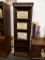 (R1) CORNER SHELVING UNIT; CHERRY, CORNER BOOKCASE WITH 5 SHELVES. MATCHES LOTS 52 AND 54. MEASURES