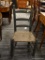 (R2) SLAT BACK SIDE CHAIR; ANTIQUE COUNTRY SIDE CHAIR WITH AN OLD BLUE PAINT FINISH, MORTISE/TENON