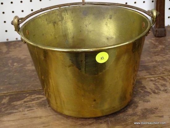 (R1) VINTAGE BRASS BUCKET; LATHE TURNED, MADE IN WATERBURY CONNECTICUT WITH AN IRON BELL HANDLE. W &