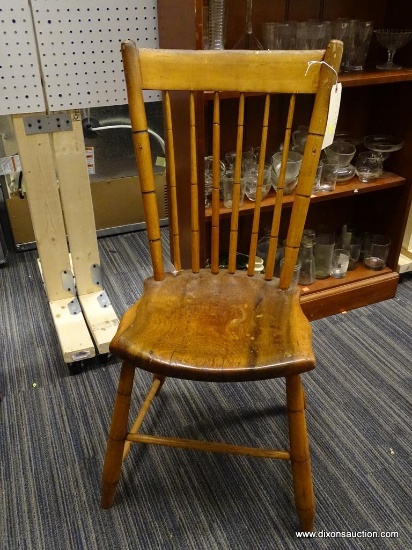 (R1) EARLY CENTURY WINDSOR SIDE CHAIR; PLANK BOTTOM SIDE CHAIR WITH BAMBOO TURNING TO THE TOP AND