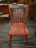 (R2) WINDSOR STYLE CHAIR; BAMBOO STYLE WINDSOR BACK CHAIR WITH A BLANK BOTTOM AND A RED PAINT FINISH