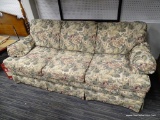 (R2) HIGHLAND HOUSE 3 CUSHION SOFA; FLORAL UPHOLSTERED 3 CUSHION SOFA WITH MATCHING ARM SLIPCOVERS.