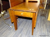 (R3) CHILDS DROP-LEAF TABLE; WOODEN SINGLE DRAWER, DROP LEAF TABLE WITH 2 9.75 IN LEAVES THAT HAVE