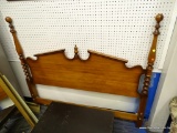 (BACKWALL) QUEEN SIZE HEADBOARD; HAS TURNED POLE BED POSTS WITH A BALL FINIAL WITH A BRACKET