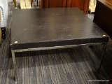 (BACKWALL) COFFEE TABLE; 1 OF A PAIR OF CONTEMPORARY COFFEE TABLES WITH STAINLESS STEEL LEGS AND