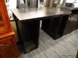 (R4) HUTCH; WOODEN, DARK BROWN FINISH IKEA HUTCH WITH 2 FRONT STORAGE COMPARTMENTS AND 2 BACK