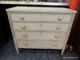 MAHOGANY 4-DRAWER BUREAU; PAINTED OFF WHITE OVER AN OLDER BROWN MAHOGANY FINISH. HAS REEDED FRONT