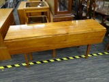 (R4) DROP LEAF SOFA TABLE; WOODEN DROP LEAF SOFA TABLE WITH 2 11 IN LEAVES WITH HINGE SUPPORTS. EACH
