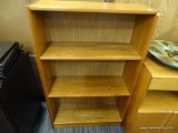 (R4) BOOK CASE; WOODEN 2 ADJUSTABLE SHELF BOOKCASE. MEASURES 30.25 IN X 11.25 IN X 4 FT.