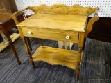 (R1) POPLAR WASHSTAND; HAS DOUBLE TOWEL BAR AND A BACKSPLASH. HAS A SINGLE DOVETAIL DRAWER WITH