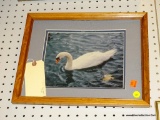 (WALL) FRAMED PHOTOGRAPHY PRINT; PICTURE OF A WHITE GOOD SWIMMING THROUGH THE WATER. DOUBLE MATTED