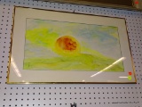 (WALL) FRAMED WATERCOLOR; DEPICTS A LANDSCAPE SCENE OF A SUNSET OR A SUNRISE. SIGNED BY RUTH ROSE IN