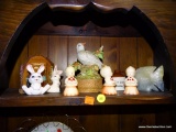 (BAY 6) SHELF LOT OF ASSORTED KNICK KNACKS; 9 PIECE LOT TO INCLUDE 3 MATCHING SINGING BABY CANDLES,