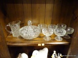 (BAY 6) SHELF LOT OF GLASSWARE; 8 PIECE LOT OF ASSORTED GLASSWARE TO INCLUDE 6 DESSERT GLASSES, A