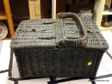 (BAY 6) PICNIC PASKET; WICKER PICNIC BASKET WITH A 2 SIDED OPENING AND LOCKING LID WITH A STORAGE