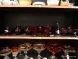 (BAY 6) LOT OF RUBY GLASS; 10 PIECE LOT TO INCLUDE 4 DESERT BOWLS, AVON FLASK DECANTER WITH A