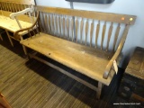 VINTAGE MAMMY'S BENCH; 1830'S PLANK BOTTOM, ARROWBACK MAMMY'S BENCH WITH A RARE 17 ARROWBACK FORM.