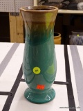 (BAY 6) CRACKLE POTTERY VASE; TEAL VASE WITH A CRACKLE POTTERY ART AND GLASS LOOKING FINISH.