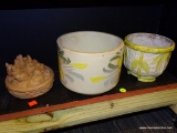(BAY 6) ASSORTED PLANTERS; HANDPAINTED BAMBOO LOOKING WHITE AND YELLOW JARDINEER AND A HAND PAINTED