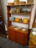 (R1) PINE CUPBOARD; HAS 2 BOTTOM DOORS AND 3 TOP SHELVES. MEASURES 34 IN X 12 IN X 61 IN.