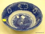 (BAY 6) FLOW BLUE BOWL; STAMPED 1 AND 99 ON THE BOTTOM. HAS SOME CRAZING. MEASURES 2.5 IN TALL WITH