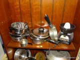 (BAY 6) LOT OF ASSORTED COOKINGWARE; INCLUDES ASSORTED POTS AND PANS AND A VINTAGE PROCTOR-SILEX
