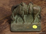 (R1) BOOKENDS; PAIR OF BRASS HORSE BOOKENDS. HAS AVERAGE WEAR. MEASURES 5.25 IN X 5 IN.