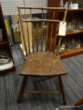 (R1) COUNTRY WINDSOR SIDE CHAIR; BIRD CAGE WINDSOR SADDLE SEAT SIDE CHAIR WITH A SPLAYED BASE.