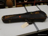 (R1) VINTAGE VIOLIN CASE; HAS ABOVE AVERAGE WEAR. INCLUDES MISCELLANEOUS VIOLIN PARTS.