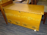 (R2) ANTIQUE GRAIN PAINTED BLANKET CHEST; HAS 2 DRAWERS AND INTERIOR CANDLE TILL. MEASURES 39.75 IN