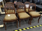 (R2) WALNUT SIDE CHAIRS; SET OF 6 EMPIRE STYLE SIDE CHAIRS WITH SPINDLE BACK AND LEAF CARVED