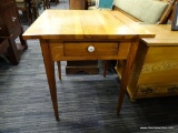 (R2) PINE WORK TABLE; 1-DRAWER, HEPPLEWHITE WORK TABLE WITH TAPERED LEGS, PEG CONSTRUCTION, AND