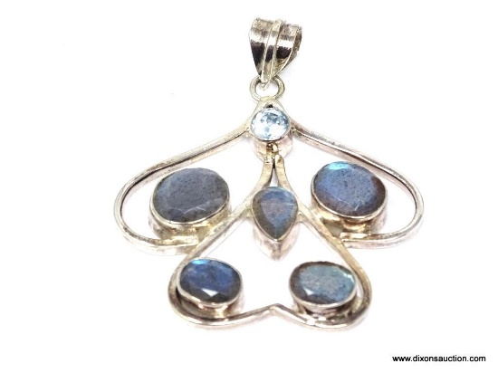 .925 LADIES GEMSTONE PENDANT: FABULOUS NEW 2" X 2" LARGE DESIGNER BLUE FIRE LABRADORITE PENDANT WITH